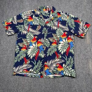 Aloha Republic Hawaiian Shirt Mens Size XL Blue & Tropical Parrots Cotton